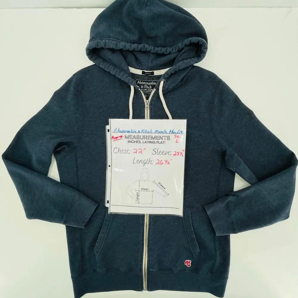 Abercrombie & Fitch Muscle Hoodie Full Zip, Blue Sz. L‎ Outdoor Y2K *READ*